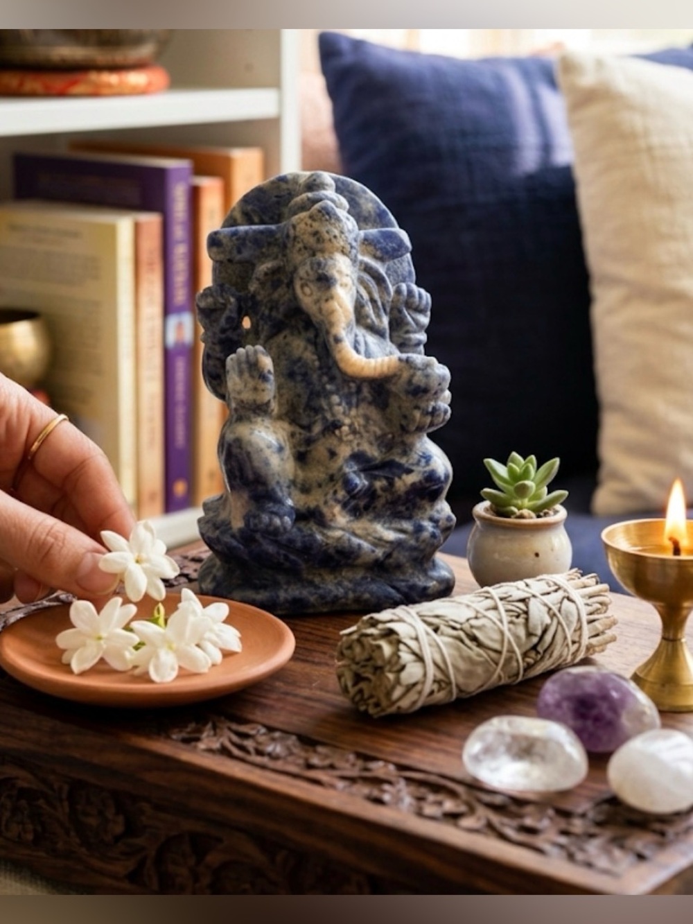 Natural Sodalite Ganesha Statue 3.82” HandCarved Crystal Lord Ganesh ElephantGod